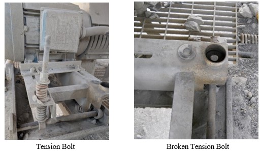 Tension bolt and broken tension bolt on a Belt drive motor