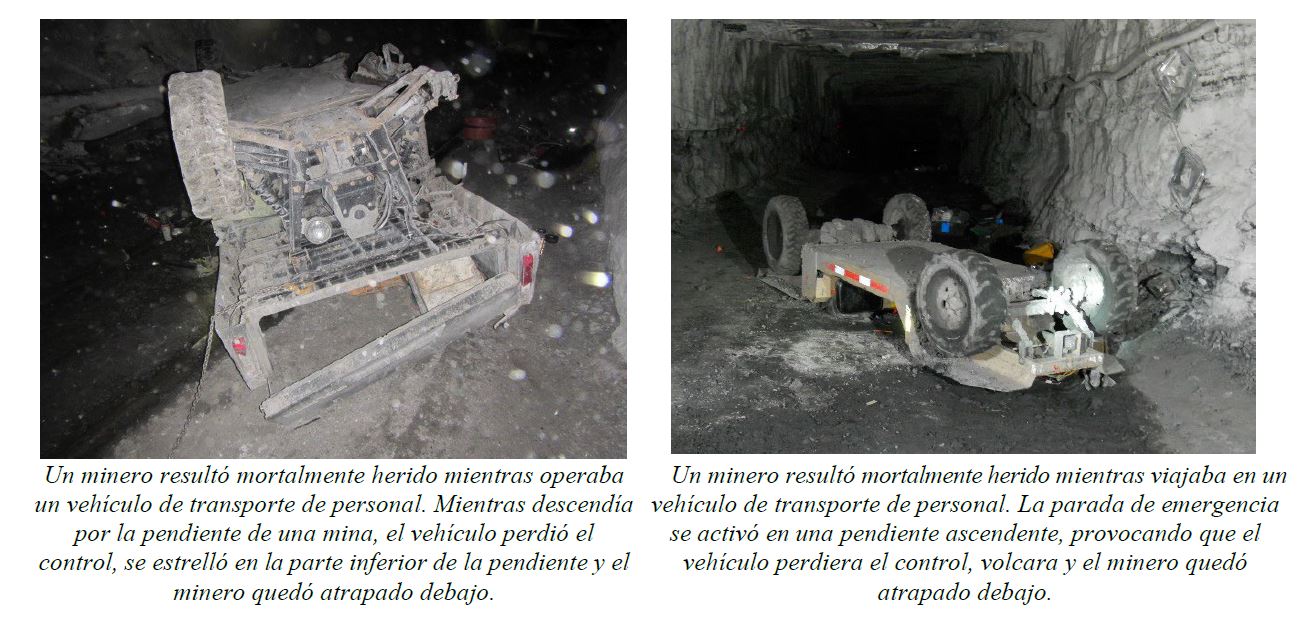 Desde 2018, se han producido siete muertes de mineros que operaban vehículos de transporte de personal. Estos accidentes podrían haberse evitado si los operadores de minas: 1) dispusieran de procedimientos adecuados para garantizar el viaje seguro de los vehículos de transporte de personal,<br />
2) mantuvieran en buen estado los sistemas de freno y 3) capacitaran a los mineros sobre la operación segura de los vehículos de transporte de personal.