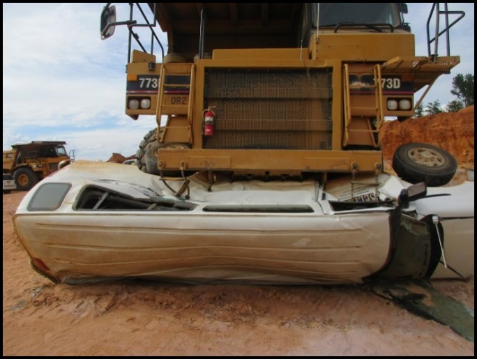 Powered Haulage Truck crashing van