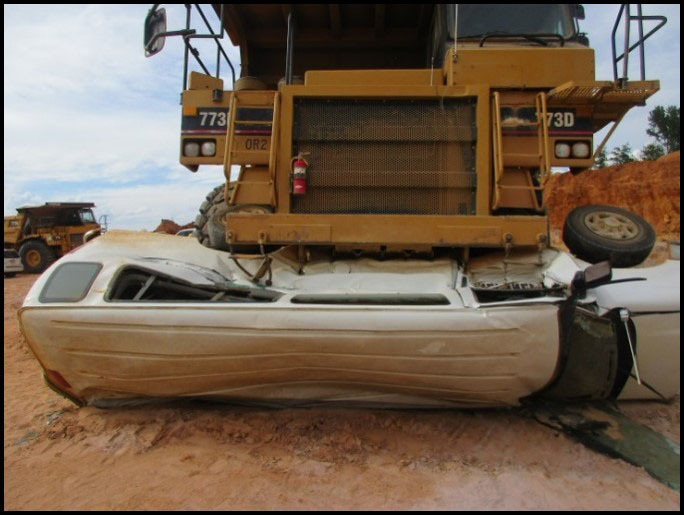 Powered Haulage Truck crashing van