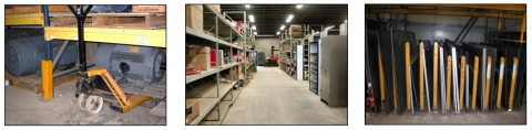 three pictures of interior of warehouse