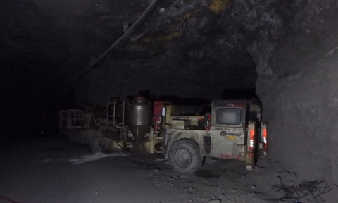 Accident scene where a miner died when the diesel tractor he was operating struck a pillar.