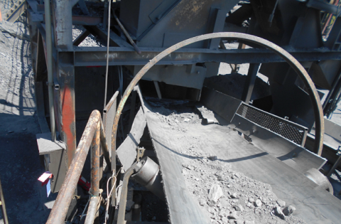 Accident scene where a miner died when he was engulfed in material against the stacker belt conveyor’s feed chute.