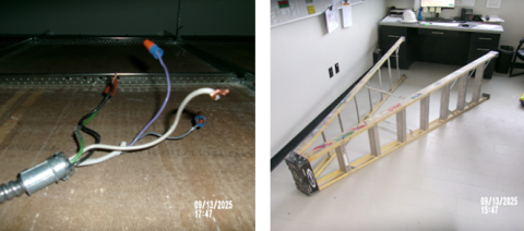 On September 13, 2025, an electrician contacted 277 volts of alternating current while working on a light fixture in an office building.  He was electrocuted and fell off a ladder.