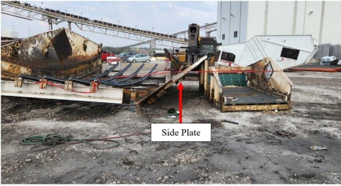 Accident scene where a contract laborer died while removing the side plate off a shaker screen. The unsupported side plate fell over and struck him.
