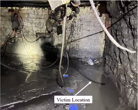 Accident scene where a section foreman was installing hose for a dewatering pump. 