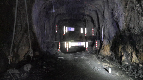 Accident scene where a miner died when the Load Haul Dump Loader he was operating traveled into an open stope.