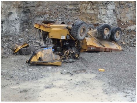 Accident scene where a a 61-year old Mine Superintendent, with 24 years of experience, was killed at a limestone quarry.