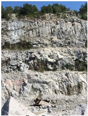 Accident scene where a 58-year old Haul Truck Operator with 23 years of experience was killed at a granite mine.