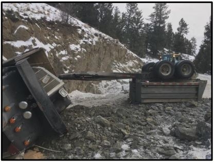 Accident scene where a 39-year old contract truck driver, with 11 months of mining experience, was injured on the surface of an underground gold mine.