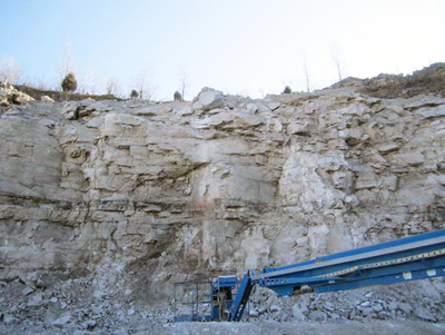 accident scene where The victim was working on a lift, taking samples from a highwall, when a large rock fell and struck him.