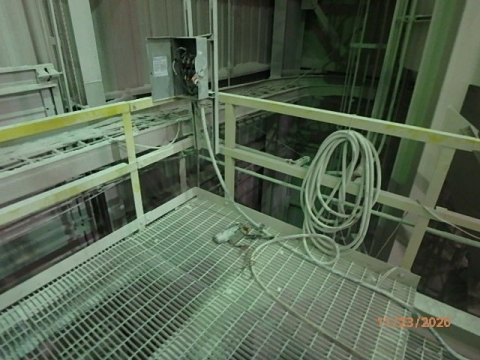 Accident scene where a miner was electrocuted while troubleshooting a disconnect box for the classifier drive motor. The victim had the electrical disconnect box open and the main power supply was not deenergized.