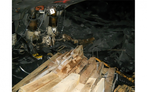 Fallen section of roof along a longwall