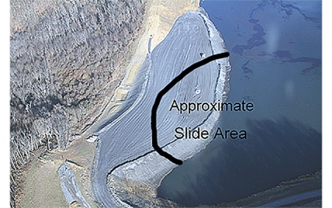 coal slurry impoundment. The approximate slide area is highlighted