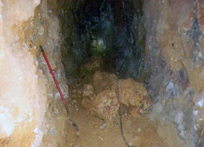 hallway with fallen rock