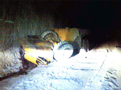 overturned haul truck