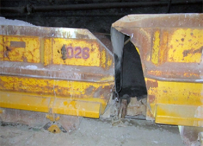Two ore cars, one derailed, another was the cause of the accident