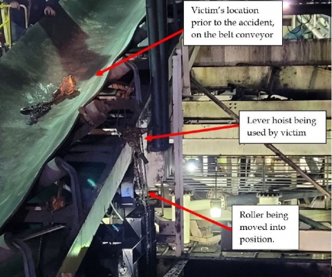 Accident scene where a 44-year-old contract laborer with 13 years of total experience received fatal injuries when he fell 27 feet to a concrete surface.