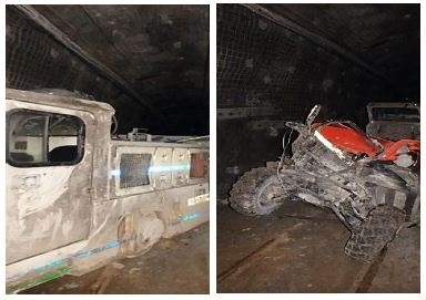 Accident scene where two miners were fatally injured when a locomotive collided with the personnel carrier in which they were riding.