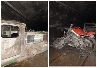 Accident scene where two miners were fatally injured when a locomotive collided with the personnel carrier in which they were riding. 