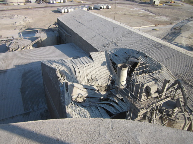 Caved in roof of cement plant