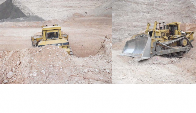 stuck bulldozer front and back view