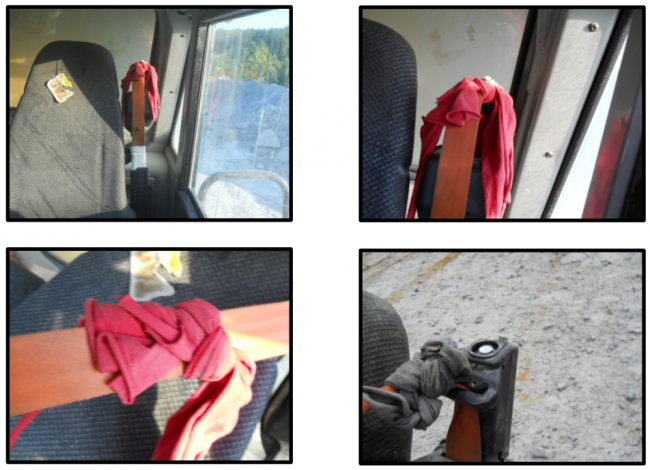 four displays showing tampered seatbelts