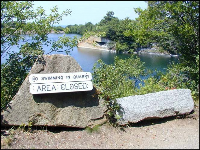 no swimming in quarry, area closed