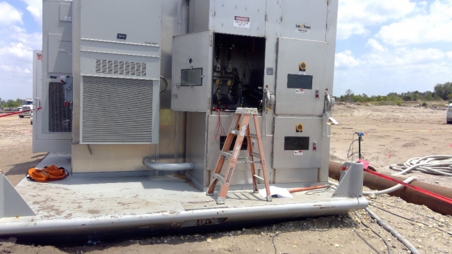 Skid mounted control center for a pumping system where the miner was electricuted.