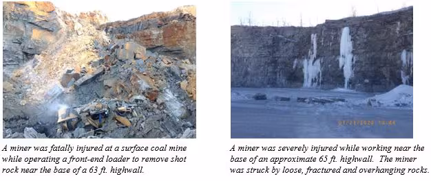 Since CY 2012, falling rocks and materials from hazardous highwalls have resulted in 9 mining fatalities and 27 serious injuries.