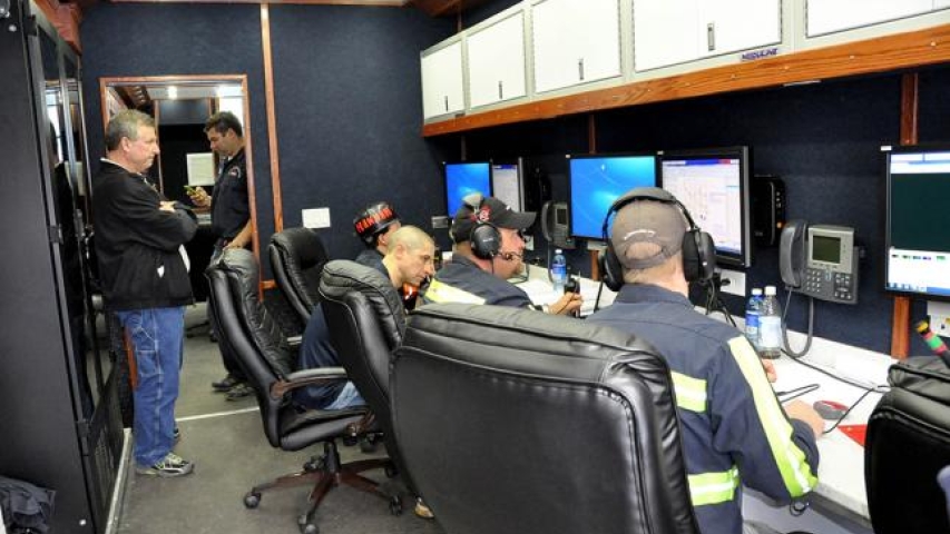 Inside of mine rescue command vehicle