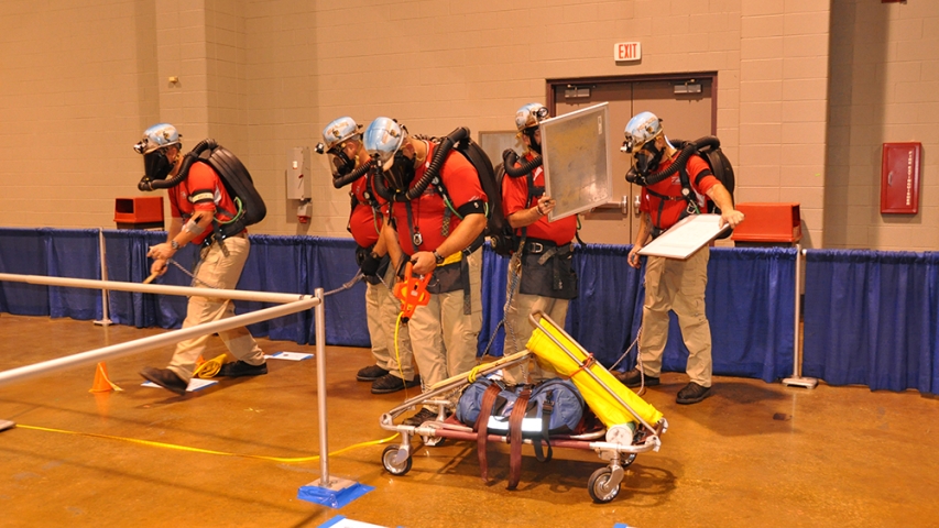 A team in a state of readiness as they prepare to rescue a miner.