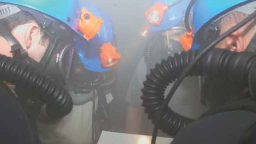 Mine rescue workers during mine rescue exercise